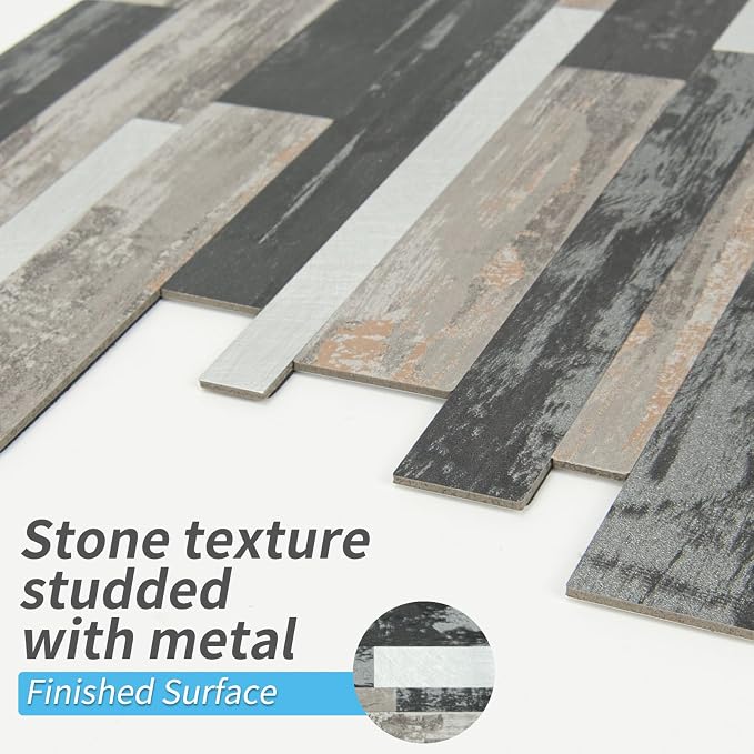 Art3d Faux Stone Peel & Stick Backsplash Tile, 10 pcs, Distressed Wood | PVC, Multi-Style Decor Sheets, Waterproof, Traceless Peel, No Wall Damage, Ideal for Kitchen