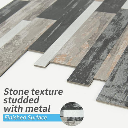Art3d Faux Stone Peel & Stick Backsplash Tile, 10 pcs, Distressed Wood | PVC, Multi-Style Decor Sheets, Waterproof, Traceless Peel, No Wall Damage, Ideal for Kitchen