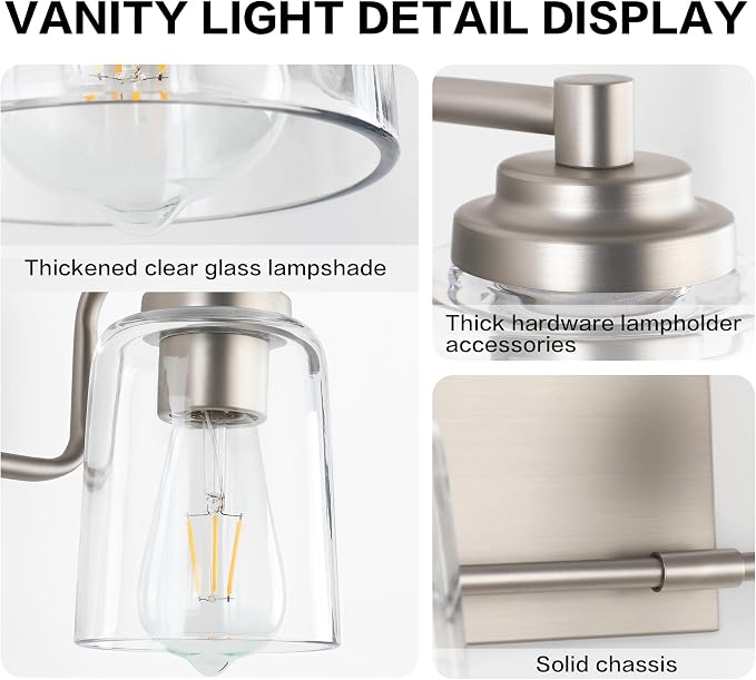 SOLFART Brushed Nickel Bathroom Lights Over Mirror 3 Lights Vanity Lights for Bathroom Bathroom Light Fixtures Vanity Lighting Mirror Lights
