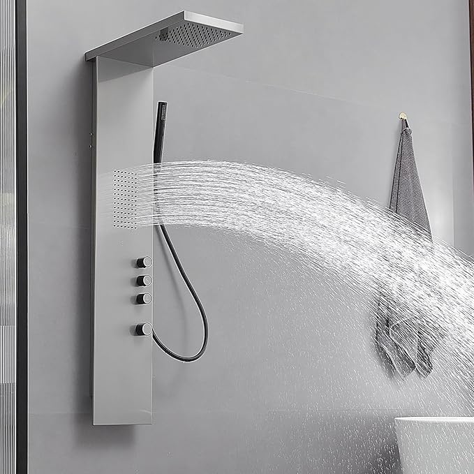 Shower Panel System Shower Wall Tower with Body Massage System Rain Shower Handheld 3 IN 1 High Pressure Jets Stainless Steel, Brushed Nickel