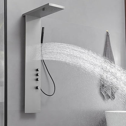 Shower Panel System Shower Wall Tower with Body Massage System Rain Shower Handheld 3 IN 1 High Pressure Jets Stainless Steel, Brushed Nickel