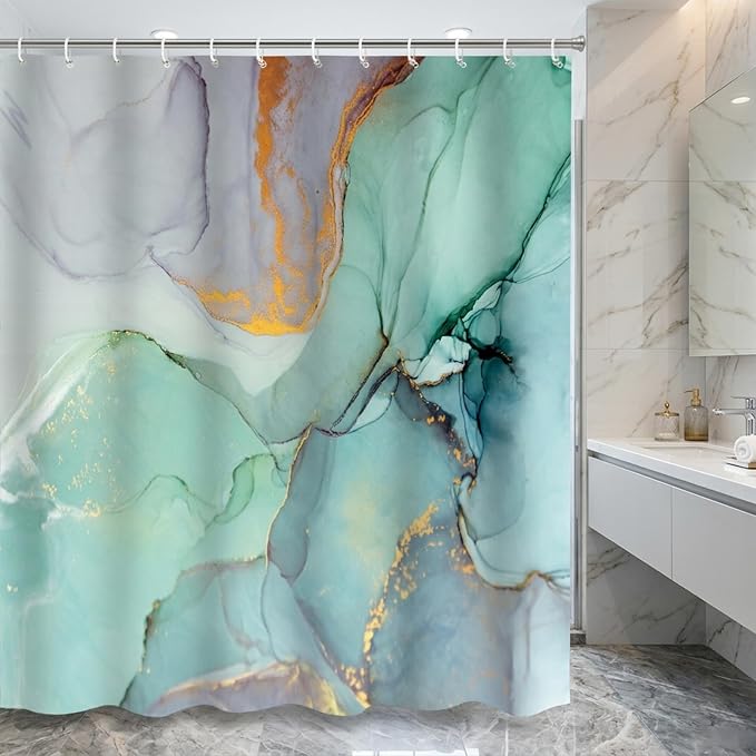 Teal Marble Shower Curtain Blue Green Purple Abstract Ink Art Texture Modern Turquoise Ombre Aesthetic Bathroom Decor Waterproof Fabric Bath Curtain 72 x 72 Inch with 12 Hooks