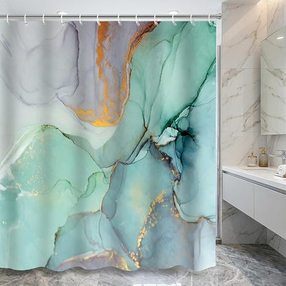 Teal Marble Shower Curtain Blue Green Purple Abstract Ink Art Texture Modern Turquoise Ombre Aesthetic Bathroom Decor Waterproof Fabric Bath Curtain 72 x 72 Inch with 12 Hooks