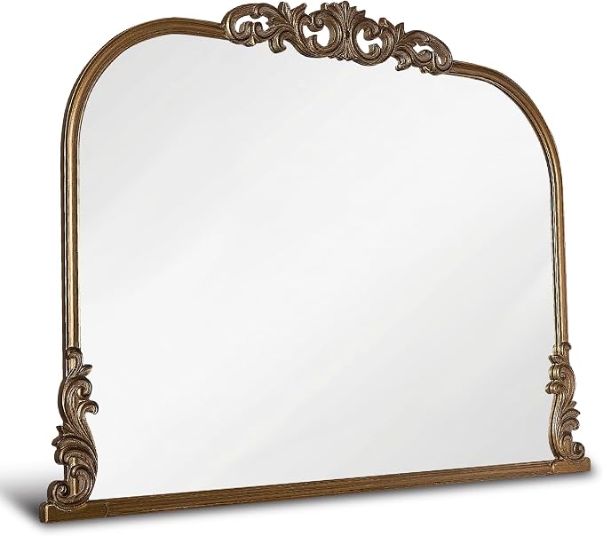 English Estate Carved Arch Wood Wall Mirror, Mirror for Entryway, Living Room, Bathroom, Antique Gold, 30.6x41