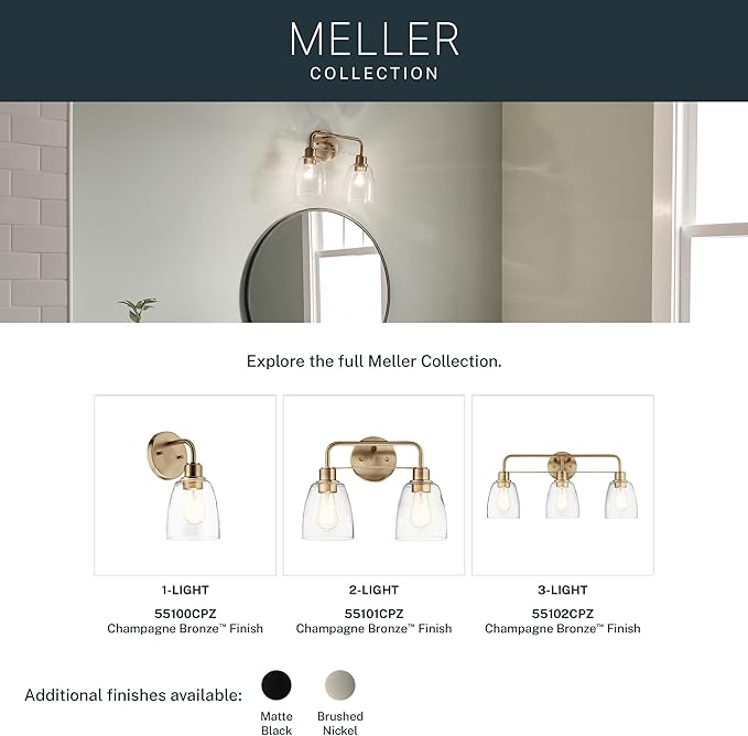 Kichler Meller 11.25 Inch Wall Light, 1 Light Exterior Wall Sconce in Champagne Bronze, (11.25" H x 5.5" W), 5100CPZ