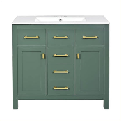 72 Inch Green Bathroom Vanity with Double Sink,Modern Double Sink Vanity with 8 Drawers & 4 Cabinets,Soft Closing Doors with Gold Handles,Solid Wood Frame,Grid Front(2 * 36 Inch)