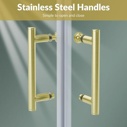 ELEGANT Corner Shower Door 34 in. D x 34 in. W x 72 in. H, Double Sliding Shower Door, Framed Corner Shower Enclosure with 1/4" Tempered Glass, Brushed Gold