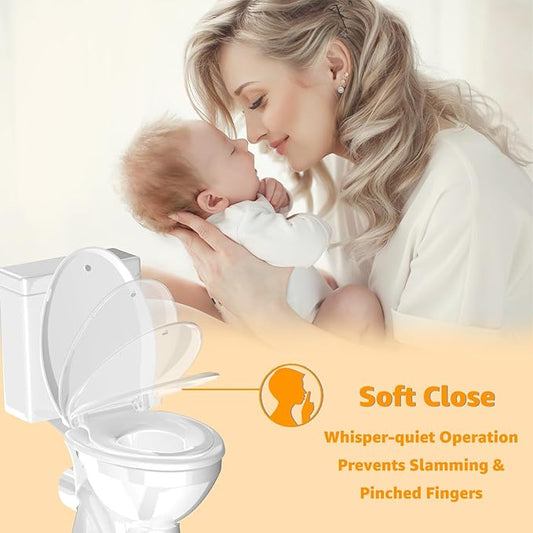 Potty Training Seat Built-in Toilet Seat, Elongated Toilet Seat 16.5inch with Baby Seat 2 in 1 Soft Close Quiet No Slapping, Magnetic Absorption, Easy Installation for Bottom Fixing Toilet