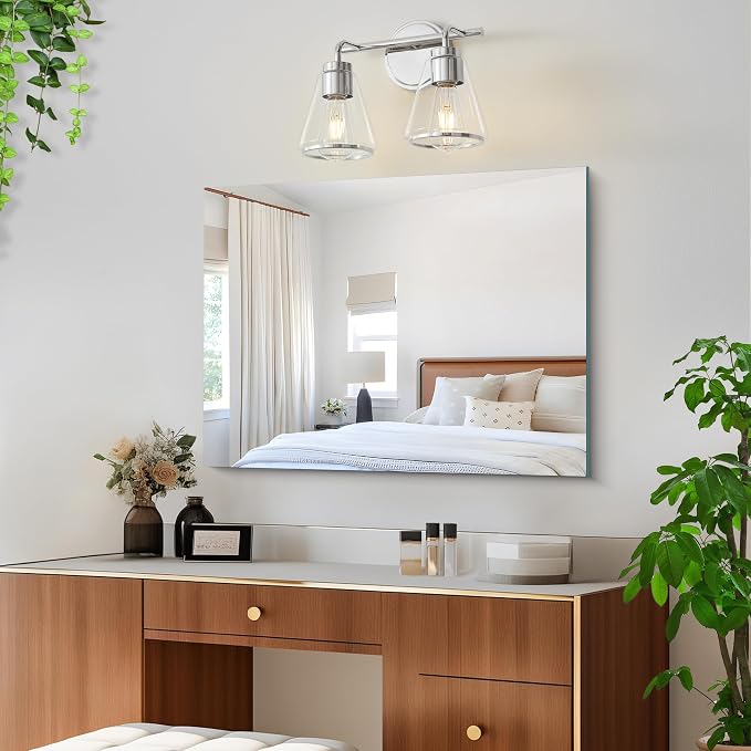 Bathroom Light Fixtures Over Mirror Polished Nickel Vanity Light 2-Lights | Bathroom Vanity Lights with Clear Glass Shade, 14 inch Vanity Lighting Fixtures, Modern Wall Sconces Bath Light
