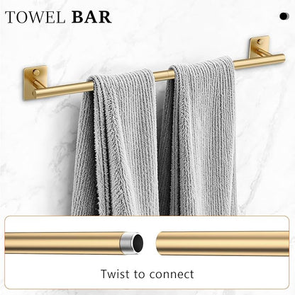 5 Pieces Bathroom Hardware Accessories Set Brushed Gold Towel Bar Set Stainless Steel Towel Racks for Bathroom,Wall-Mounted 23.6 inch