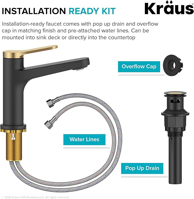 KRAUS Indy Single Handle One Hole Bathroom Sink Faucet in Spot-Free Brushed Brass/Matte Black, KBF-1411SFBBMB