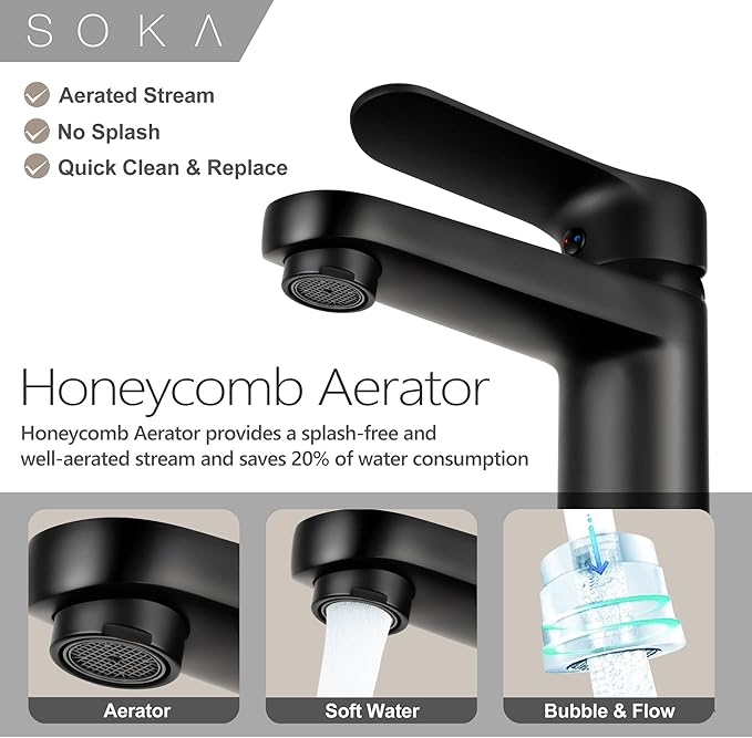 Brass Bathroom Faucet Matte Black with Pop-up Sink Drain Stopper & Deck Plate - 1 or 3 Hole Single Handle RV Faucet