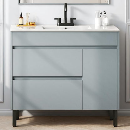 YITAHOME 36 Inch Bathroom Vanity with Sink, Bathroom Cabinet Vanity for Media Space, Freestanding Storage Bathroom Vanity with 1 Soft Closing Cabinet & 2 Drawers