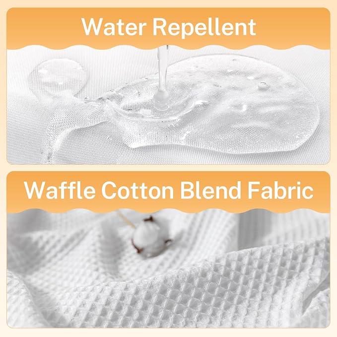 River Dream Cotton Blend Fabric Shower Curtain Set with Liner, White, 54x80 | Waffle Weave, No Hook Needed, with Snap in Replacement Liner, Top Sheer Window, Hotel Quality Fabric for Bathroom