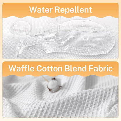 River Dream Cotton Blend Fabric Shower Curtain Set with Liner, White, 54x80 | Waffle Weave, No Hook Needed, with Snap in Replacement Liner, Top Sheer Window, Hotel Quality Fabric for Bathroom