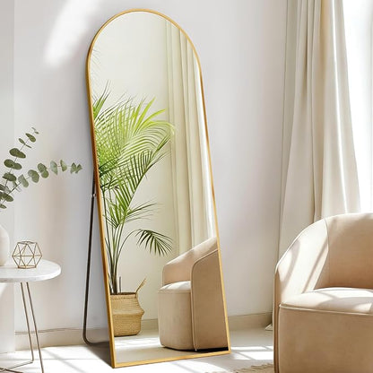 NEWBULIG Arched Full Length Floor Mirror 56"x15", Body Standing Mirror | Wall Hanging or Leaning, Shatter-Proof Glass, Aluminum Alloy Frame with Stand, Home Decor Bedroom, Gold