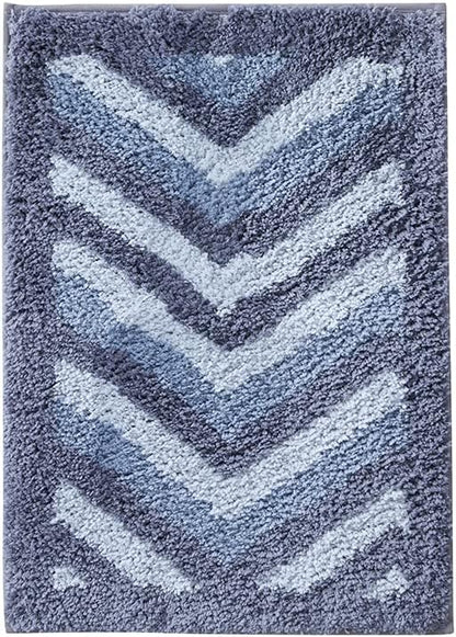Hearth & Harbor Bathroom Rugs, Shaggy Plush Bath Mat, Ultra Soft Non Slip Backing Rubber, Chevron Design Bath Rug, Blue/Grey, 3 Piece Set