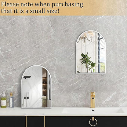 Arched Wall Mirror Bathroom Mirror Brushed Metal Vanity Wall Mounted Mirrors for LivingRoom Bedroom Entryway Room Home Decor White 16"x12"