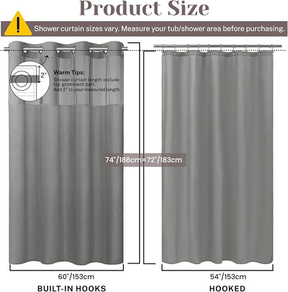 SORTTO No Hook Slub Shower Curtain with Liner, 60x74, Grey | Snap in Liner, 3 in 1, Bamboo Texture, Hotel Style, Waterproof Fabric, Mesh Top Window, Corner Magnets, Machine Washable