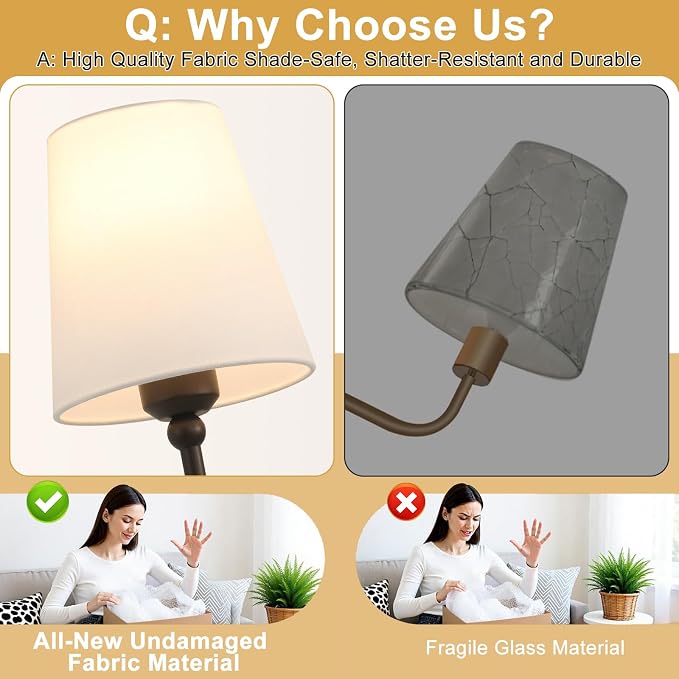 Bathroom Light Fixtures, 3-Light Oil Rubbed Bronze Vanity Lights, 25" Bathroom Lighting Fixtures Over Mirror with White Flared Fabric Shade, Modern Wall Sconces for Bathroom Living Room Hallway