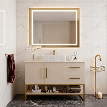 48" Bathroom Vanity with Sink, Modern Free-Standing Bathroom Vanity Cabinet with Ceramic Sink&1 Cabinet&2 Drawers&1 Open Shelf, Single Sink Wood Bathroom Vanities Set,White Oak