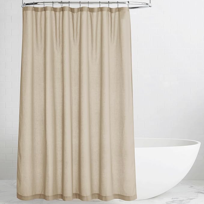 KGORGE Linen Blend Semi-Sheer Shower Curtains Lightweight for Bathroom | Waterproof Fabric for Bathtub, Button Hole Half Privacy Quick Dry, Hooks Included, Angora, W72 x L84