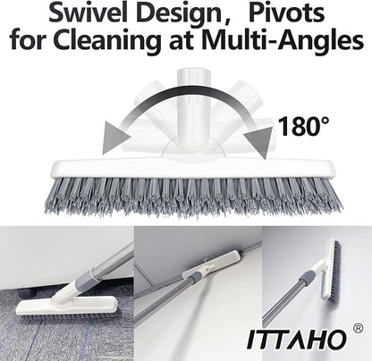 2 Pack Grout Cleaning Brush with Long Handle, Swivel V-Shape Grout Scrub Brush, Extendable Handle for Tile Floors, Bathroom, Shower, Corner
