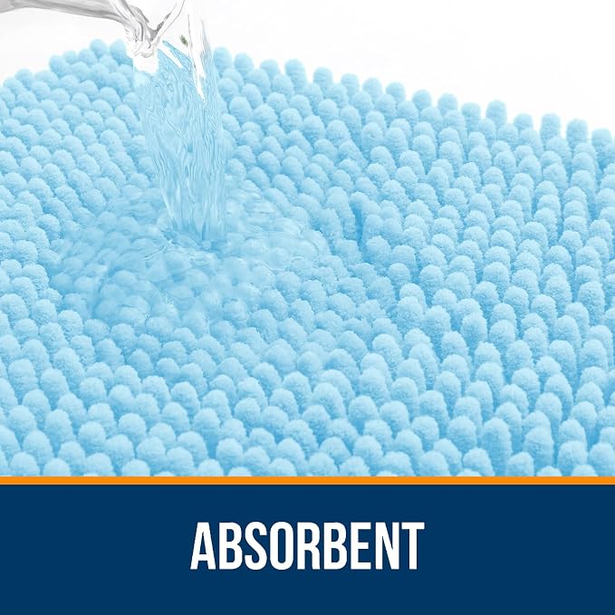 OLANLY Large Bathroom Rugs 59x35, Extra Soft Absorbent Chenille Bath Rugs | Sky Blue, Quick-Drying Rubber Backing, Machine Washable Bath Mat for Bathroom Floor, Tub and Shower, Home Decor Accessories