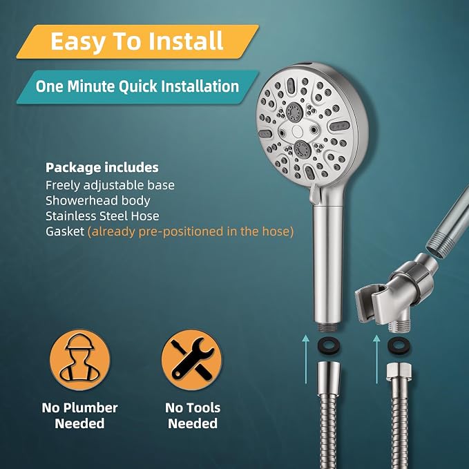 Filtered Shower Head with Handheld - High Pressure 9 Spray Modes Showerhead with 16-Stage Water Softener for Hard Water - Purifying Detachable Hand Held Shower Head, Brushed Nickel