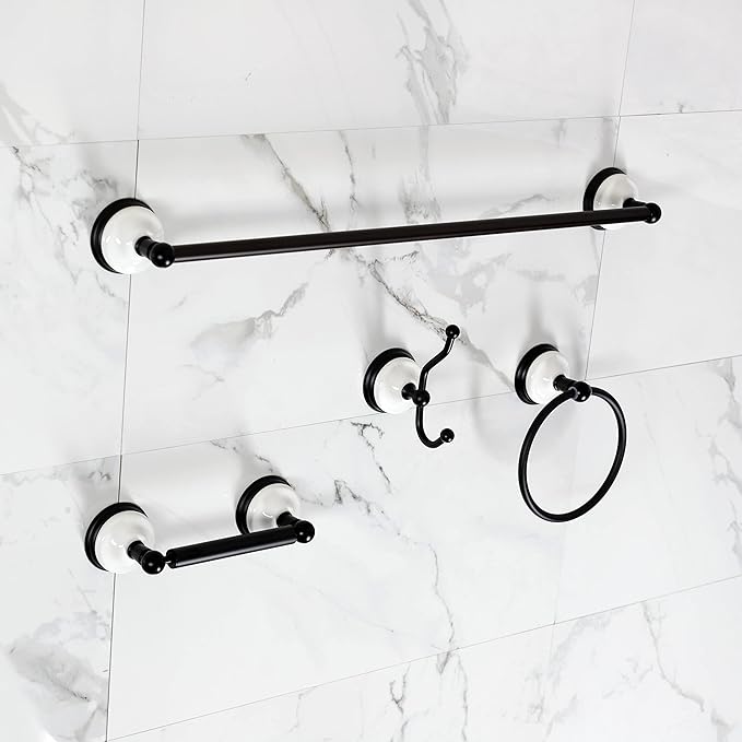 Kingston Brass BAK1111478MB Victorian 4-Piece 24-Inch Towel Bar Bathroom Accessory Set in Matte Black