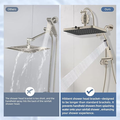 Hibbent 5-spray Filtered Shower Head, 4-Spray Shower Wand, Brushed Nickel | cUPC Certified High Pressure Rainfall Showerhead Combo, All Metal 4-way Diverter Extension Arm & Handheld Spray, 71'' Hose