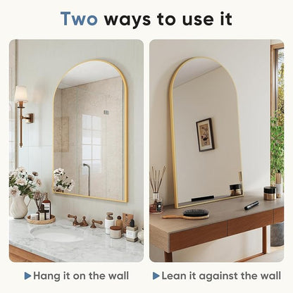 NEWBULIG 20X30 Inch Arched Bathroom Wall Mirror for Over Sink, Gold | Wall Vanity Mirror with Tempered Glass, Anti-Rust Arched Metal Framed, Hanging or Leaning, Farmhouse Home Decor