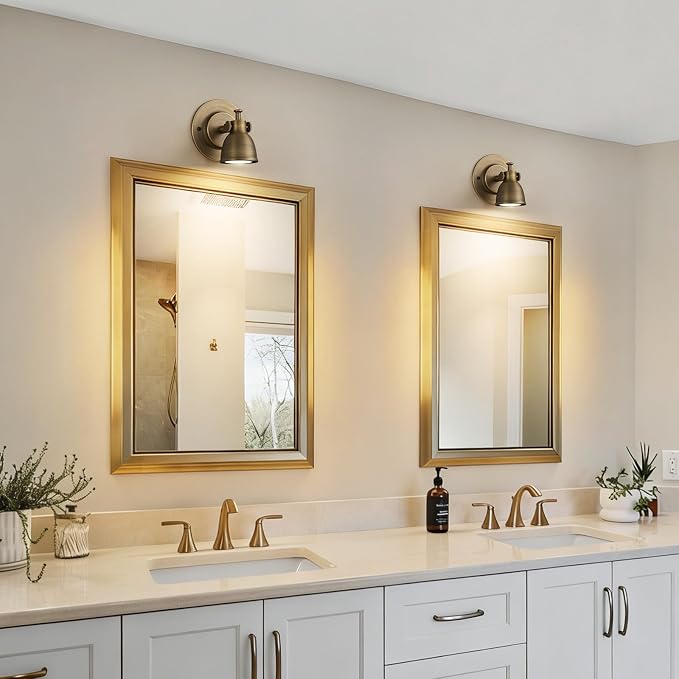 Bronze Small Wall Sconce Hardwired Set of 2 - Vintage Brass Mini Bell Light | Adjustable Art Deco Fixture with Dimmable Bulb, for Bedside Reading Bedroom Hallway Kitchen Bathroom Vanity Picture Light