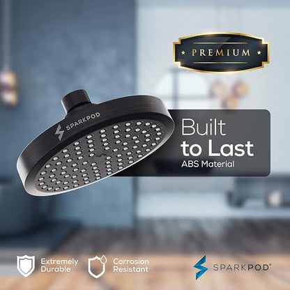 SparkPod 6" Round Rain Shower Head with 11" Shower Arm | Shower Head & Extension Arm Combo, Height Adjustable, High Pressure Performance, Easy 1-Minute Installation,Oil-Rubbed Bronze