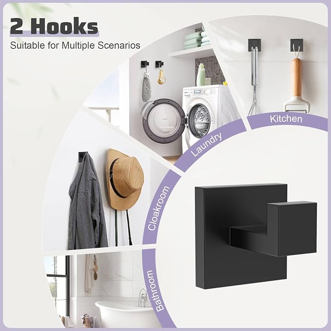 Matte Black Towel Bar Set 5-Piece Bathroom Hardware Accessories Set,23.6 Inch Modern Towel Holder Set SUS304 Stainless Steel Towel Rack Set for Bathroom,Wall-Mounted
