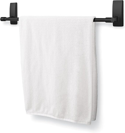 Command Bath Matte Black Towel Bar with Water Resistant Command Strips, Bathroom Organizer, 24 in Bar Length Holds up to 10 lbs