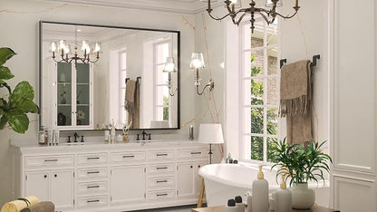 Keonjinn 48x36 Inch Black Bathroom Mirror for Over Sink, HD Tempered Glass | Rectangular, Vanity Mirror, Brushed Framed, Square Corner, Modern Farmhouse, Wall Mounted Mirrors, Aluminum Alloy