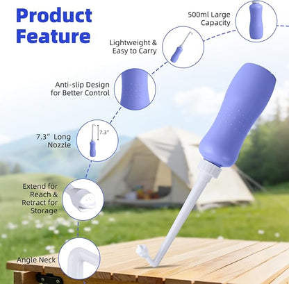 Hibbent Portable Bidet for Travel, Handheld Travel Bidet for Personal Hygiene Care, Personal Cleansing Use, Extended Nozzle, 17oz(500ml) Bathroom Toilet Spray, Purple