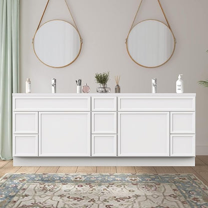 HomeBeyond 84 Inches Bathroom Vanity Base Cabinet Without Sink, Double Sink Top with Door & Soft Closing Drawers, Sturdy Floor Mounted Cabinet 2-Door 7-Drawer, White