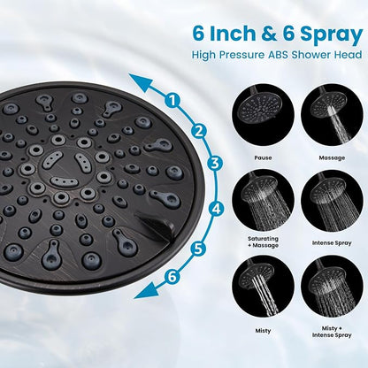 gotonovo Shower Faucet Set with Valve 6 Mode Rain Head Oil Rubbed Bronze | Bathroom Shower Head and Handle Set Complete Combo,6 Mode Multi 6’’ ABS Rainfall Showerhead,Brass Valve Trim Kit,Wall Mount