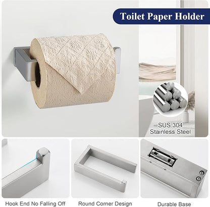 Brushed Nickel Bathroom Accessories, Toilet Paper Holder, Towel Bar & Hook | Lairuier 3 Pieces Bathroom Hardware Set, SUS304 Stainless Steel Towel Holder Set Toilet Paper Holder Robe Hook Wall Mounted