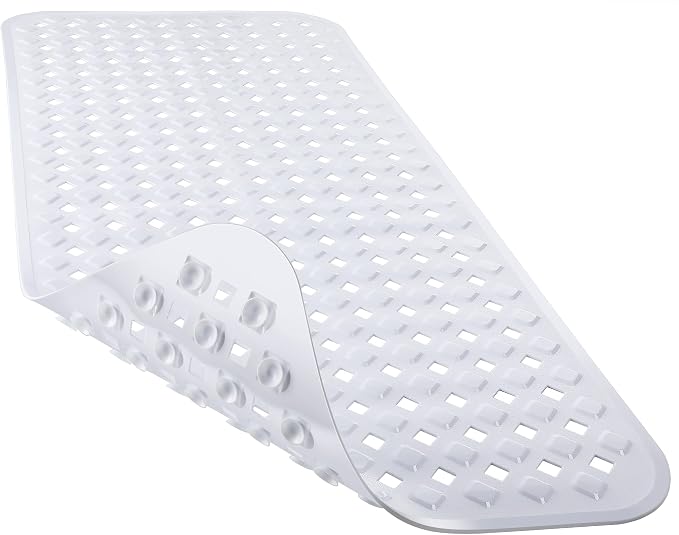 Yimobra Shower Mat, Bathtub Mat Non Slip, Big Drain Holes, 28x16, White | Strong Suction Cups, Anti Slip Bath Tub Mat for Inside Shower, Machine Washable Fast Drying, Bathroom Essentials