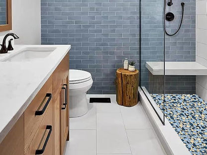 Shower Floor Pebble Tile Blue Mosaic Tiles for Bathroom Wall Backsplash Floor [Set of 5 Sheets]
