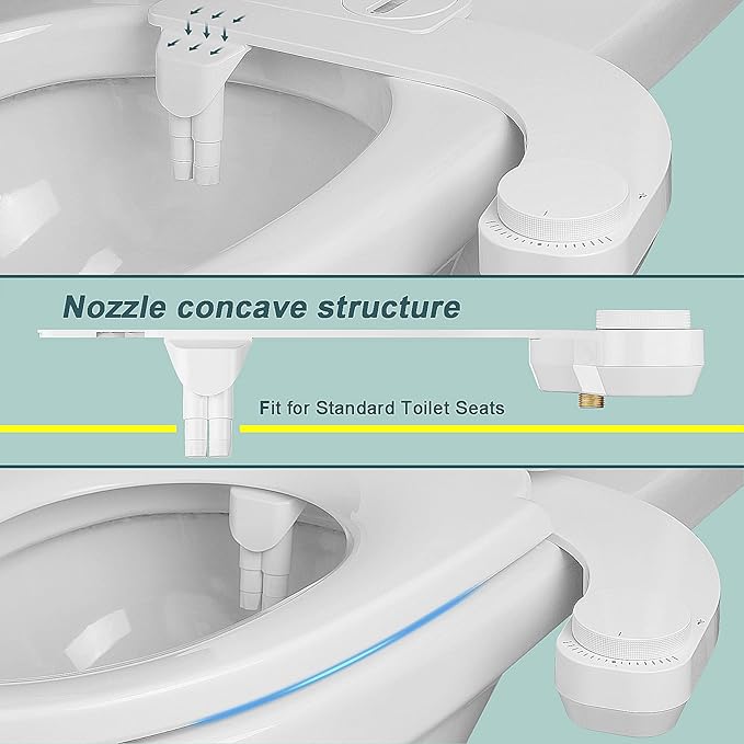 Left Handed Bidet - Ultra-Slimt Non-Electric Dual Nozzle (Frontal & Rear Wash) Adjustable Water Pressure, Water Bidet Toilet Seat Attachment,Easy to Install (White)