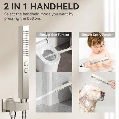 Shower Faucet Set Brushed Nickel Shower System,STARBATH 12+6" Rainfall Shower Head with Handheld 2 Spray High Pressure, Push Button Diverter Shower Valve Can Run All Together
