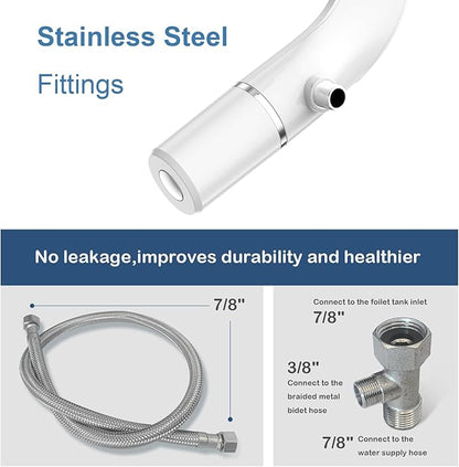 Ultra-Slim Bidet Attachment for Toilet - Dual Nozzle (Feminine & Posterior Wash) | Lead-Free Stainless Steel Valve | Non-Electric Adjustable Water Pressure | 2.48" Slim Fit Standard Toilets