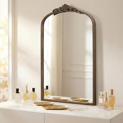 Micasso Bathroom Mirror for Over Sink: 19"x31" Bronze Vintage Arched Mirror | Traditional Ornate Baroque Decorative Antique Wall Mirror for Bedroom/Entryway/Hallway/Dresser/Vanity/Mantel/Nightstand