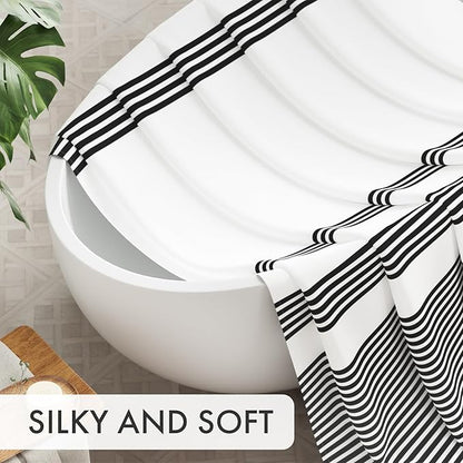 AmazerBath Shower Curtain, Washable Cloth Black Shower Curtain Sets with 12 Shower Curtain Hooks, Fabric Rustic Black and White Striped Curtain, Farmhouse Bathroom Curtains, 72x72 Inches