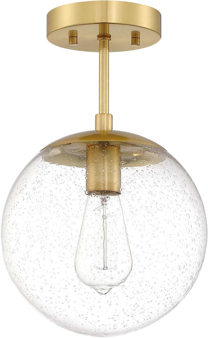 Design House Gracelyn 9 in Ceiling Mount Pendant Light, Semi-Flush Mount, Dimmable, Seeded Glass, Satin Gold, 9 in x 9 in x 14.36 in, 588517-SG