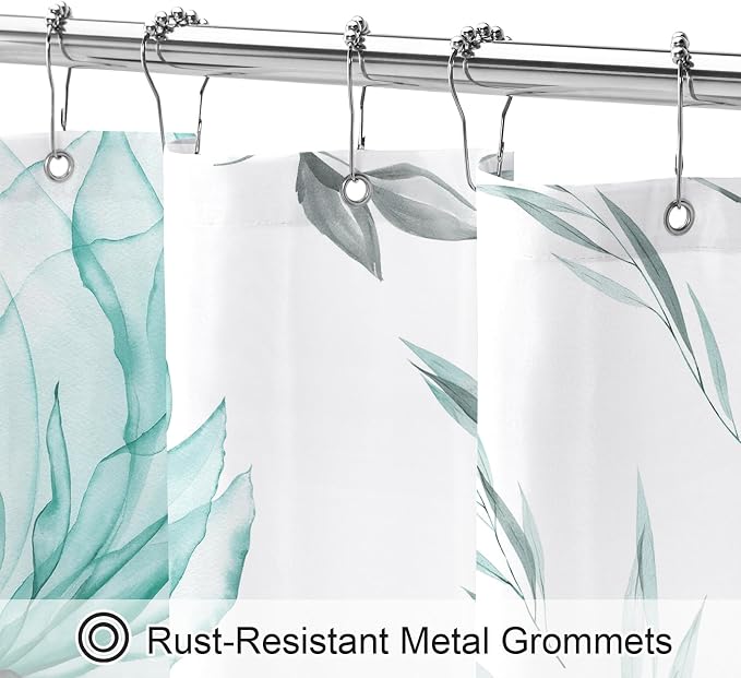 Litabel Long Boho Watercolor Floral Shower Curtain 72 x 78, Teal Blue and Grey Ink Painting Style Flower Shower Curtains for Chic Elegant Bathroom, Artistic 78 Inch Long Fabric Shower Curtain